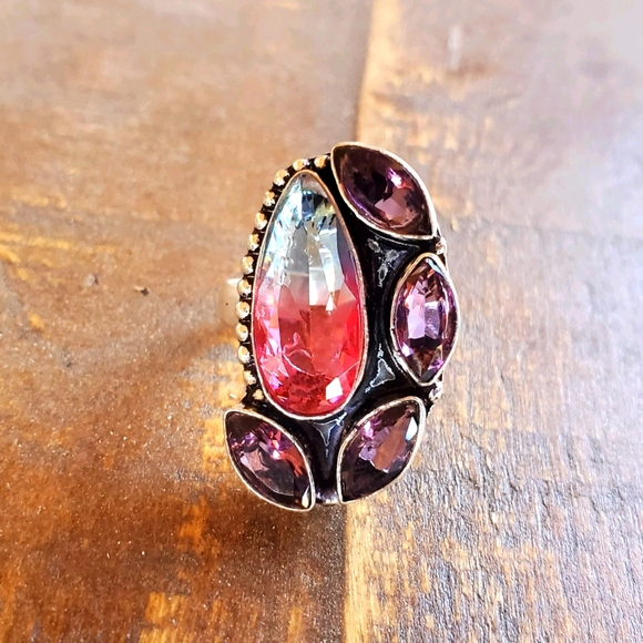 New Bi-Color Tourmaline & Amethyst 925 Silver Ring. - Picture 4 of 7
